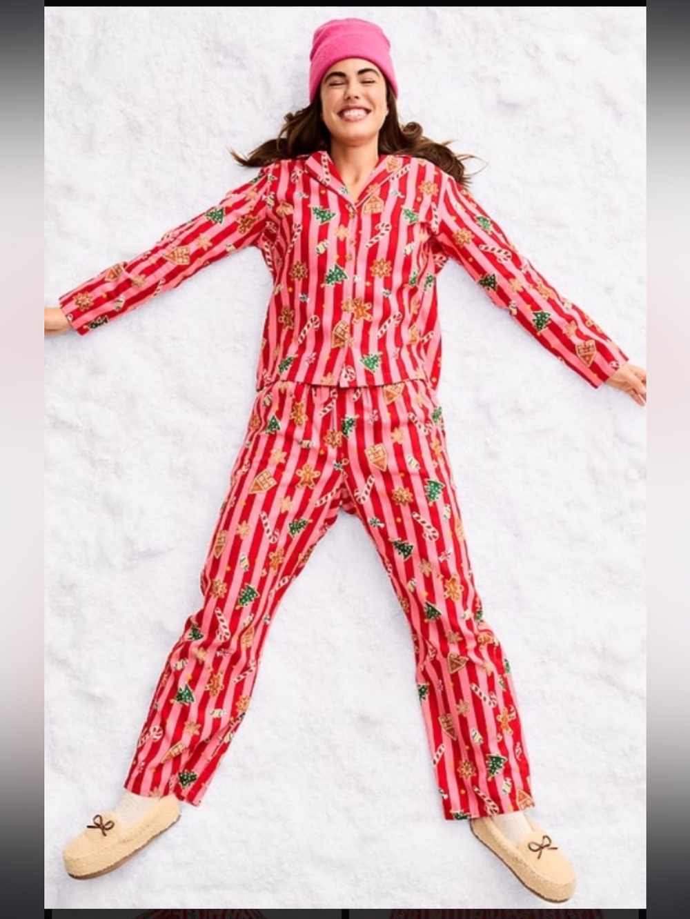 New! Old Navy Christmas Flannel Pajamas Gingerbread Holiday Stripes Pockets
